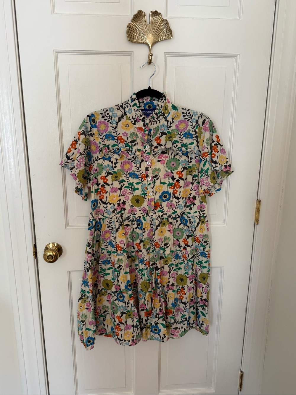 Anthropologie Floral Mini Dress in Cream with Multicolor Blooms